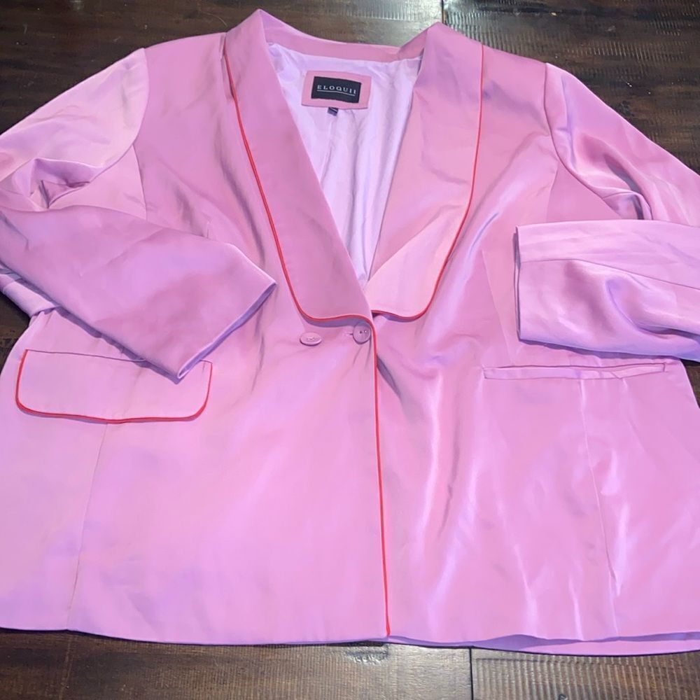 Eloquii Pink Blazer with Contrast Trim
